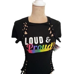 LGBTQ Pride Rainbow Theme Ooak Upcycled Custom Cut & Braided Tee Shirt SZ S